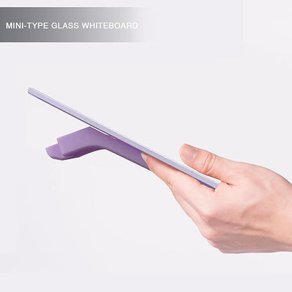 Small Glass Desk Whiteboard Dry-Erase Board with Clock, Small Travel Clock Keychain with Desk Notepad, Time Table Whiteboard for Desk Digital LED Light Display, 8x6 in with Accessories, Purple