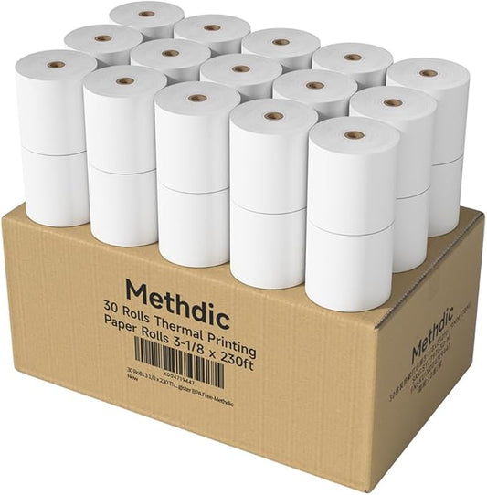 30 Rolls 3 1/8 x 230 Thermal Paper Receipt Rolls 55 GSM Premium Quality Thick paper For POS Cash Register BPA Free-Methdic