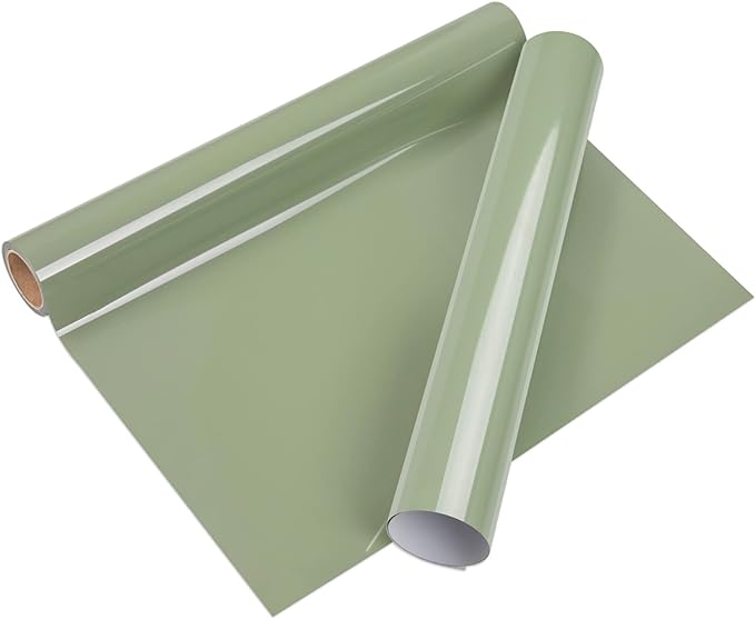 VINYL FROG Sage Green Heat Transfer Vinyl Roll HTV Vinyl - 12" x5ft Khaki Green Iron on Vinyl for T-Shirts, Heat Press Vinyl for DIY Craft Designs (Khaki Green)