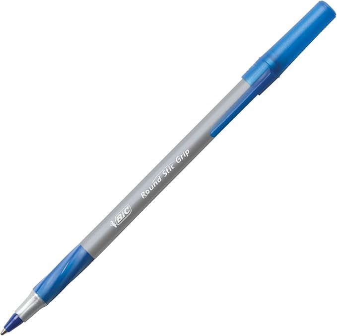 BIC Round Stic Grip Xtra-Comfort Fine Ball Point Pen; Blue; 12 Pack