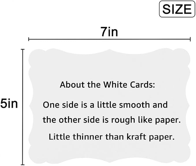 50 Pack Blank Kraft Cards Cardstock Thick Paper Brown Greeting Cards for DIY Gift Card Menus, Baby Shower and Wedding Invitations (White, 5x7IN)