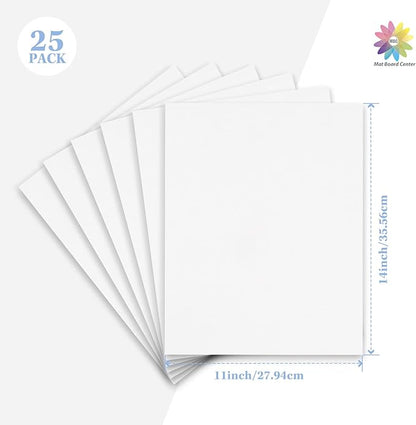 Mat Board Center, 25 pack 11x14 Corrugated Cardboard sheet, 1/8 inch thick, Flat Cardboard Inserts for Mailing, Packaging & Shipping, Cardboard Backing, Craft Card Board (White on one side)