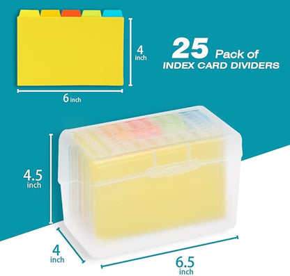 H4D Index Card Holder 4x6 Inches with 25 Plastic Dividers, Clear