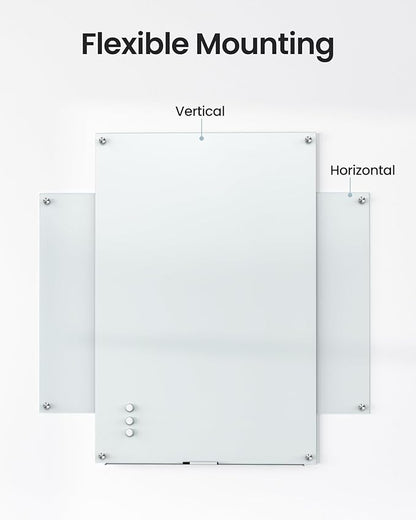 VUSIGN Glass Whiteboard 36" x 24" Magnetic Dry Erase for Office, School, Home, Frameless Mounting, Includes 4 Magnets, 2 Markers and 1 Erasers