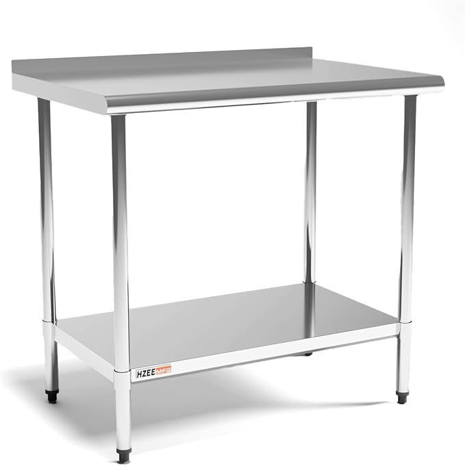 Stainless Steel Table for Prep & Work with Blacksplash and Adjustable Undershelf 36 x 24 inches,3ft, Heavy Duty Commercial Kitchen Table for Restaurant, Home, Hotel, Kitchen Prep Tables