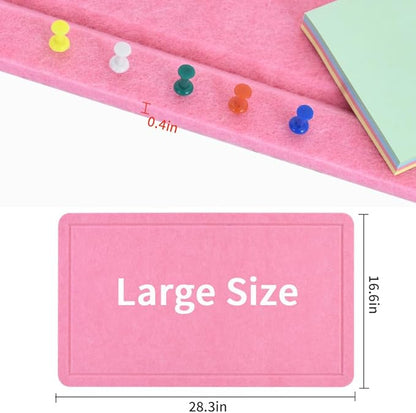 Vuzvuv Pink 28"x16" Large Cork Board with 50 Push Pins & Sticky Notes, Self-Adhesive Bulletin Board No Damage for Wall, Felt Pin Board for Paste Notes, Photos, Schedules Offices Home