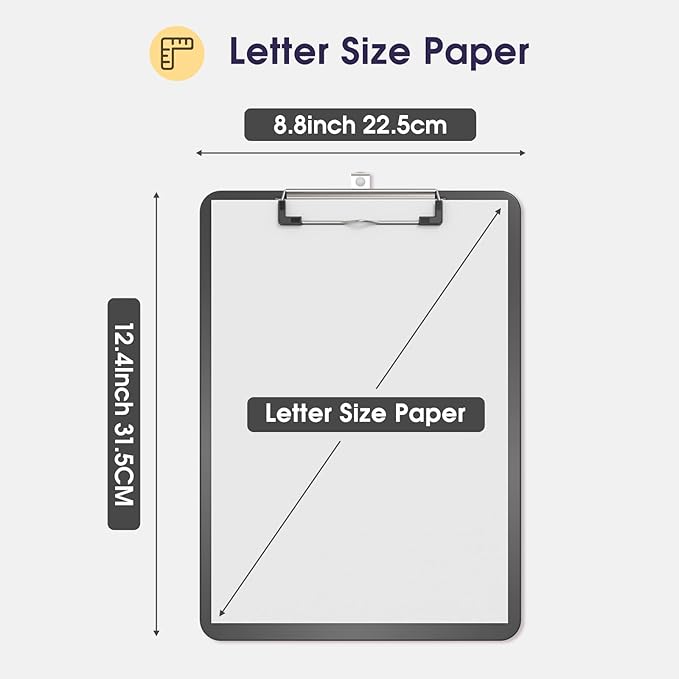 Plastic Clipboards 2 Pack, A4 Grey Clip Board 8.5x11 for Classroom, Students, Kid, Woman, Size 9" x 12.5" with Low Profile Clip, Office & School Supply