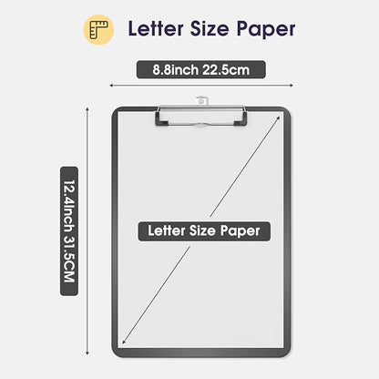 Plastic Clipboards 2 Pack, A4 Grey Clip Board 8.5x11 for Classroom, Students, Kid, Woman, Size 9" x 12.5" with Low Profile Clip, Office & School Supply