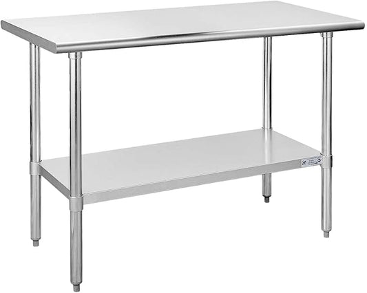 HALLY Stainless Steel Table for Prep & Work 24 x 48 Inches, NSF Commercial Heavy Duty Table with Undershelf and Galvanized Legs for Restaurant, Home and Hotel