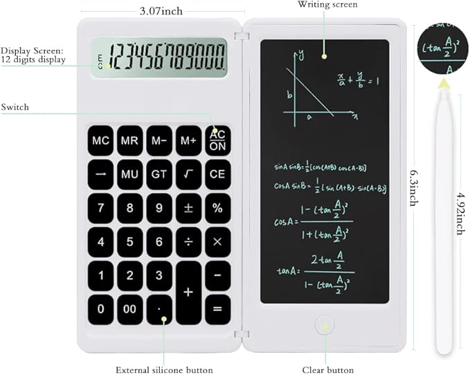 Desk Calculator, Desktop Small Calculator with Writing Notepad, Basic 4-Function Math Large Button Calculator, School Supplies for Kids, Middle/High School Students (White)