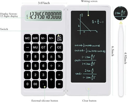 Desk Calculator, Desktop Small Calculator with Writing Notepad, Basic 4-Function Math Large Button Calculator, School Supplies for Kids, Middle/High School Students (White)