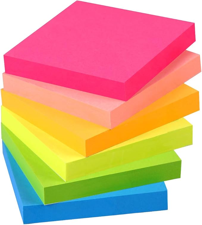 Vanpad (24 Pack) Sticky Notes 2x2 in Bright Stickies Colorful Super Sticking Power Memo Pads Strong Adhesive 64 Sheets/pad