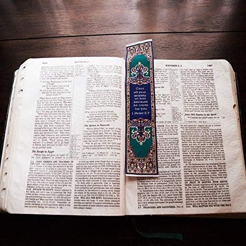 Don't Be Anxious, Woven Fabric Christian Bookmark, Silky Soft 1 Peter 5:7 Flexible Bookmarker for Novels Books and Bibles, Traditional Turkish Woven Design, Memory Verse Gift