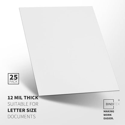 Binditek 25 Pack 12 Mil Sand-Textured Polycover - Plastic Binding Cover for Business Reports and Proposals - Lightly Textured Sand Finish - Square Corners, Un-Punched, White Color, Office Supplies