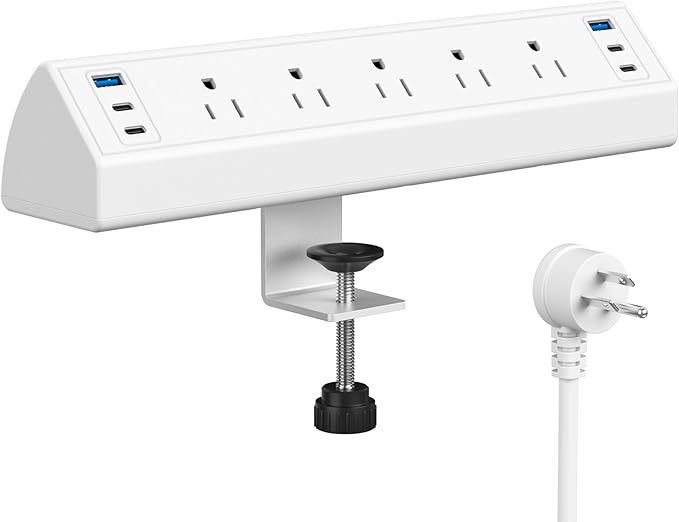 Desk Clamp Power Strip USB C,40W Total Fast Charging Station,4 PD 20W USB C Ports,Nightstand Edge Mount Power Strip with 6 USB Ports 5 AC Outlets Surge Protector,6ft Cord,Fit 1.96" Tabletop Edge