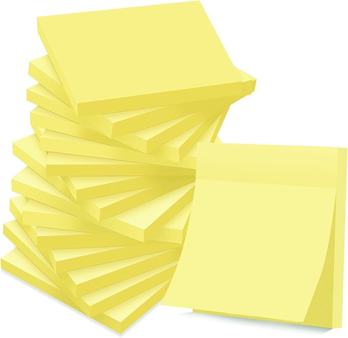 (16 Pack) Sticky Notes 3x3 in Canary Yellow, Clean Removal, Recyclable, Self-Stick Pads, Easy to Post for Home, Office, Notebook