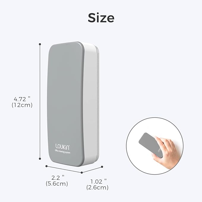 LOUKIN Magnetic Dry Erase Eraser, Whiteboard Eraser, Glass Board Eraser(Gray), One Bottle of 3.4 fl oz Whiteboard Cleaner Included, for Classroom, Home and Office Use