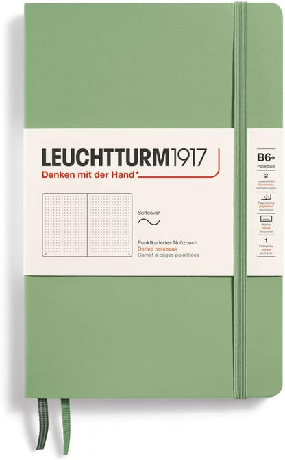 LEUCHTTURM1917 - Notebook Softcover Paperback B6+ - 123 Numbered Pages for Writing and Journaling (Dotted, Sage)