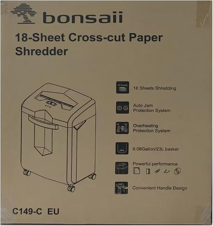 Bonsaii Paper Shredder, 18-Sheet 60-Minutes Shredder for Office Heavy Duty Cross-Cut Shredder with 6 Gallon Pullout Basket 4 Casters(C149-C)