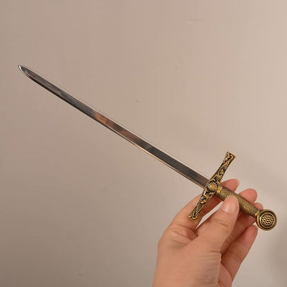 11" Metal Stainless Steel Sword Letter Opener with Stand,Medieval Vintage Gold Handle,Mini Sword,Lightweight Hand Envelope Slitter,Special Gift