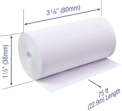 3 1/8 x 75 feet x 96 rolls CORELESS BPA Free Thermal Paper Rolls for Mobilink P80 and Star SM-T300 SM-L300 Mobile Thermal Receipt Printers. 38mm diameter