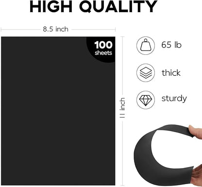 100 Sheets Black Cardstock 8.5 x 11, Goefun 65lb Card Stock Printer Paper for Halloween, Scrapbooking, Crafts, Invitations, DIY Cards