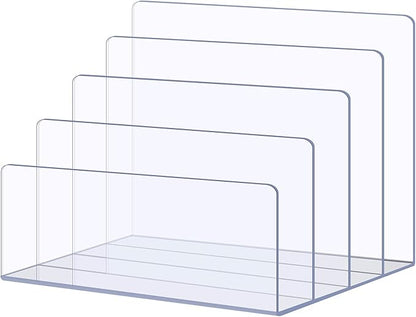 Sooyee File Organizer for Desk, Mail Organizer Countertop,4-Section File Holder for Home Office,Book Organizer,Acrylic Desk Organizer for Letter, Document, Notebook, Binder, Purse, Palette,Clear