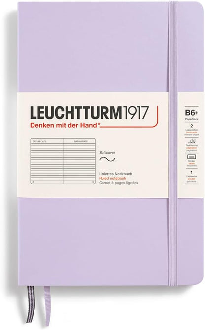 LEUCHTTURM1917 - Notebook Softcover Paperback B6+ - 123 Numbered Pages for Writing and Journaling (Ruled, Lilac)