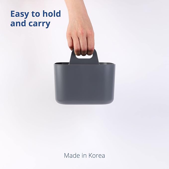 BLUE GINKGO Stackable Organizer Caddy – Korean-Made Portable Tote for Bathroom, Office, Crafts, or School Supplies (Square, Gray)