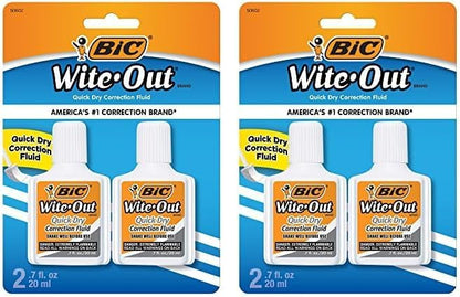 BIC Wite-Out Quick Dry Correction Fluid - 4 pack - white color writeout - white-out
