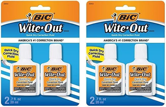 BIC Wite-Out Quick Dry Correction Fluid - 4 pack - white color writeout - white-out