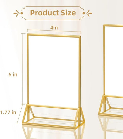 4X6 Gold Frames Double Sided Acrylic Sign Holder Tabletop Picture Frames Vertical Display Stand for Shop School Home Photos Wedding,Set of 6