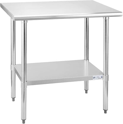 HALLY Stainless Steel Table for Prep & Work 24 x 36 Inches, NSF Commercial Heavy Duty Table with Undershelf and Galvanized Legs for Restaurant, Home and Hotel