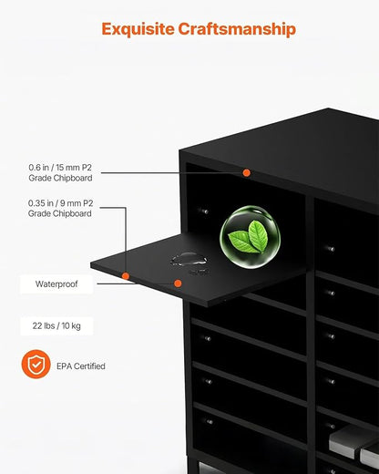 VEVOR Wood Literature Organizer, 36 Compartments, Mailboxes Slot with Removable Shelves, File Sorter for Office, Home, Classroom, or Mailrooms Organization, Black