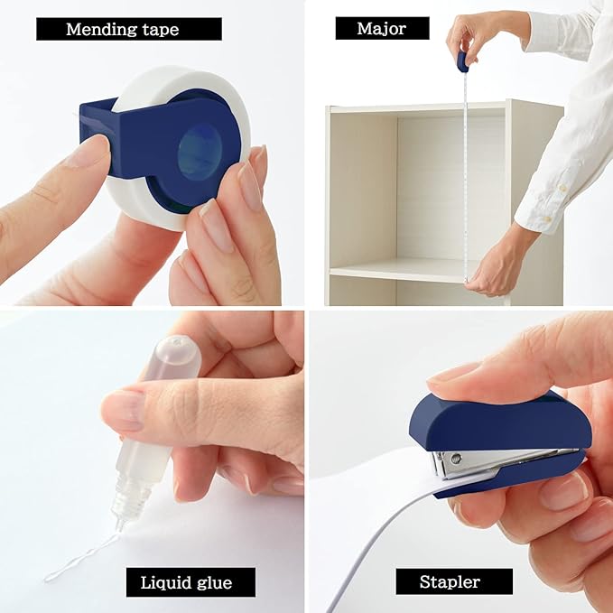 Plus Stationery Kit Navy (Scissors, stapler, tape, liquid glue, cutter, ruler, tape measure, pin for SIM card replacement) TD-001 30-212 With Original Stylus Ballpoint Touch Pen