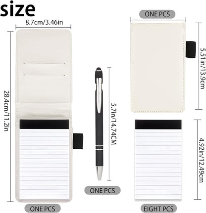 Camelmother 10Pocket Notebook Small Notepad Holder Set 3 x 5 Inch with Pen Small notebooks note pads Leather Notepad (white notepad)