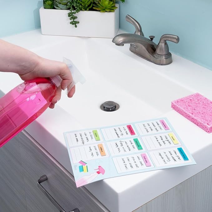 M.C. Squares Reusable, Erasable Cleaning Organizer Super Bundle | 36 Count with Checklist, Labels, Reminders, Jotter, and 6 Smudge-Free Tackie Markers | Cling to Stainless Steel & Glass | USA Made