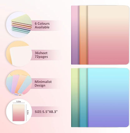 Ddaowanx Notebooks, Journals in Bulk, Blank Paper Sketchbooks, 72 Pages, 36 Sheets, 80GSM, 8.3x5.5 Inch, A5 Size, Travel Writing Notebooks Journal for Office School Supplies (Blank-48pack, Gradient)