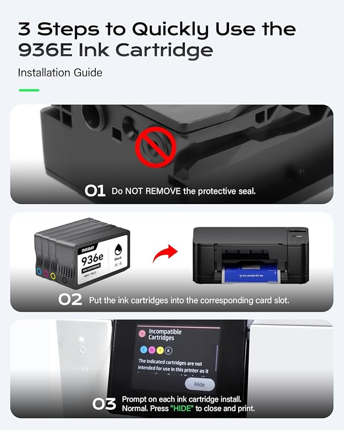 936e Ink Cartridge with Chip Combo 4-Pack Replacement for HP 936 936e Ink Compatible for HP OfficeJet Pro 9125e 9135e 9110b 9128e 9130b Wide Format 9730e OfficeJet 9122e Printers Inkjet Printer 936XL