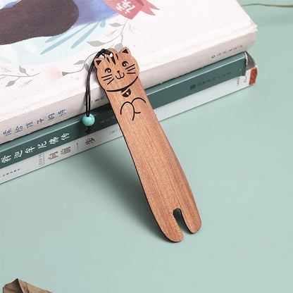 Wood Cat Bookmarks - Set of 4 Cute Bookmarks Aesthetic, Wooden Bookmarks Anime Cat Bookmark for Women Girl Kids, Kawaii Bookmark for Book Lover Cat Lover Friends Best Gifts (Acid Redwood)