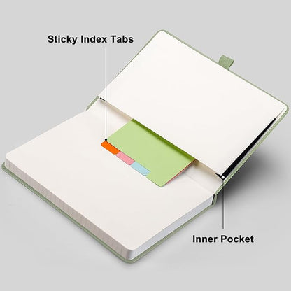 RETTACY Journaling Notebooks, A5 Lined Notebook Journal with 320 Numbered Pages, 5.7'' × 8.3'', Medium Size, Journal Notebook for Writing, Work, Leather Hardcover, 100 GSM Thick Paper (Light Green)