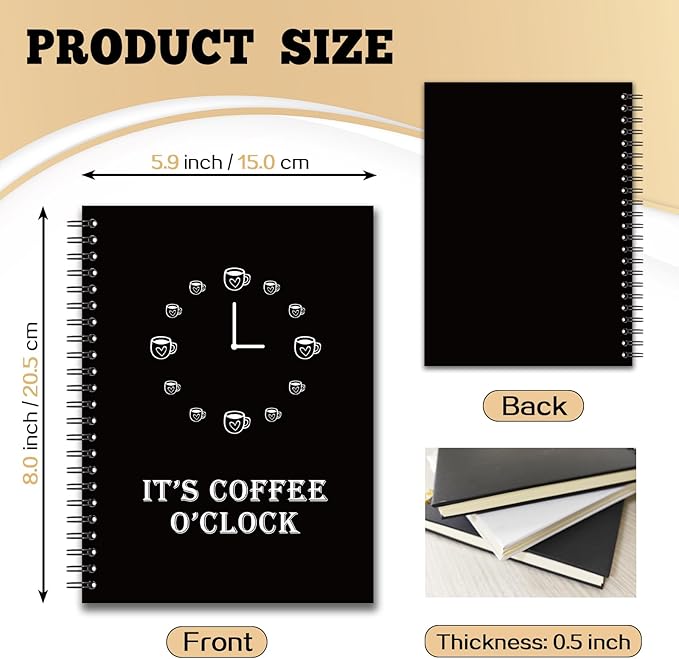 YAZMEEN Coffee Theme Blank Spiral Notebook（160 Pages） It's Coffee O'Clock Hardcover Sketchbook Office Notebook Gift Employee Appreciation Gift Funny Notebook Birthday Gift for Office Worker Colleague