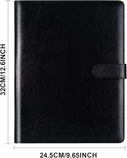 Clipboard Portfolio Meeting Record Manual Faux Leather Storage Clipboard with Cover for Size A4 Writing Pad,Phone Pocket & Business Card Holder, Used for Business Office,Meeting etc. (Black)