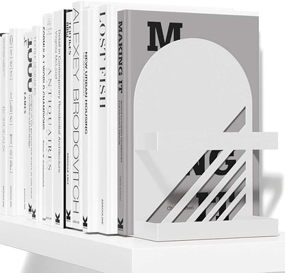 Iron Arch Modern and Decorative Bookends for Heavy Books, 200% Stronger & Heavier Than The Average Bookends, Large Bookends with Matching Bonus Storage Cup (Snow White)