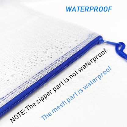 AUSTARK 10 Pcs Zipper File Bags, Waterproof Plastic Mesh Pouch for Office School, Board Game Storage Bags (A5 Size 9.2''x6.7'', White and Blue)