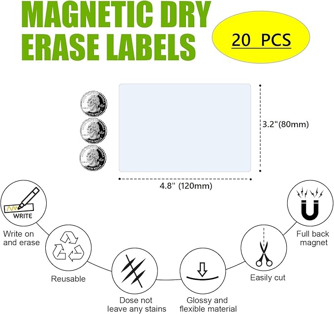 Pink Magnetic Labels (4.8x3.2,Pack of 20) for Whiteboard,Sticky Dry Erase Magnets Fridge,Labeling Lockers,Orgnazing Cabinet