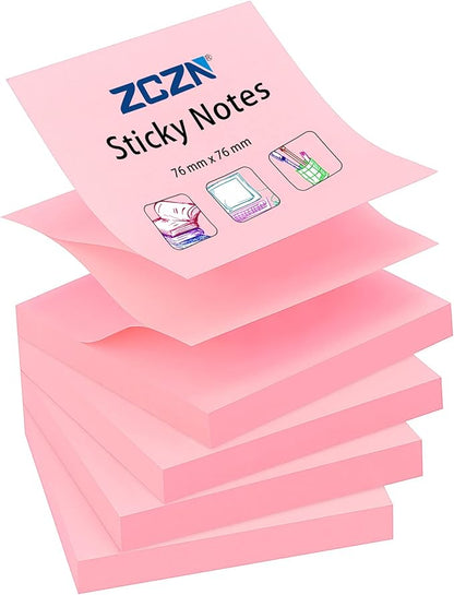 ZCZN 400 Sheets Pop-up Sticky Notes, 3 x 3 Inches, 4 Pads Bright Color Self-Stick Notes, 100 Sheets/Pad, Pink