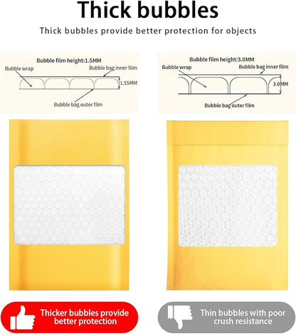 Dasen Kraft Bubble Mailers 10.5x15 Inch 50 Pcs,Small Self-Sealing Waterproof Cushioned Mail Shipping Bags,Yellow Padded Envelopes #5