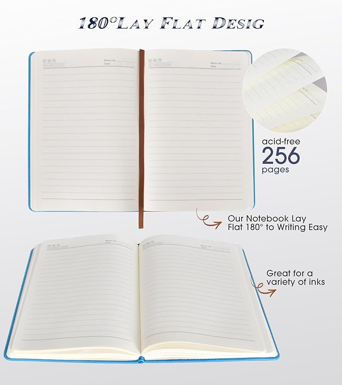 Lined Journal Notebook for Women Men,256 Pages A5 Hardcover Leather Journals for Writing,Travel,Business,Work & School,College Ruled Notebooks for Note Taking,Diary Notepad 5.7"×8.3" blue