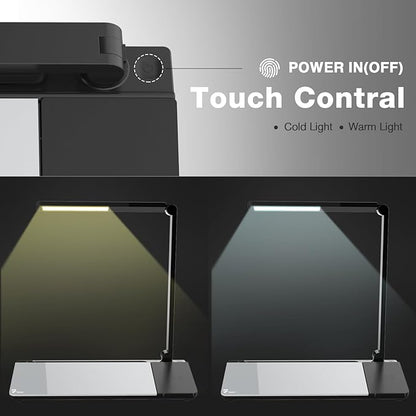 Small Desk whiteboard - Glass Dry Erase White Board- Desk Computer Buddy with Fast Charger Charging Station, Desk Board Buddy with Adjustable Foldable Desk Lamp, Dry Erase Notepad, Black, 17 x 6 in